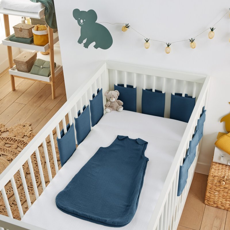 Бортик LaRedoute Бортик Для детской кроватки из хлопчатобумажной газовой ткани 180 x 40 см синий