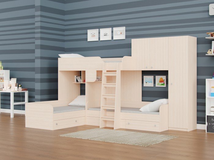 Кровати для подростков РВ-Мебель двухъярусная Трио 2 (дуб молочный)