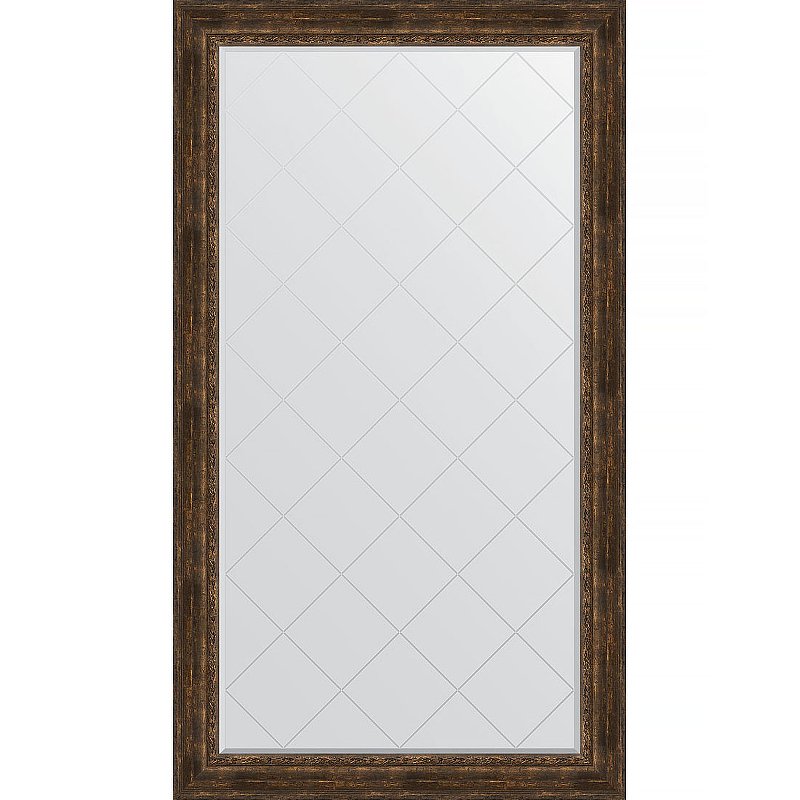 Зеркало Evoform Exclusive-G Floor 207х117 BY 6380 с гравировкой в багетной раме – Состаренное дерево с орнаментом 120 мм