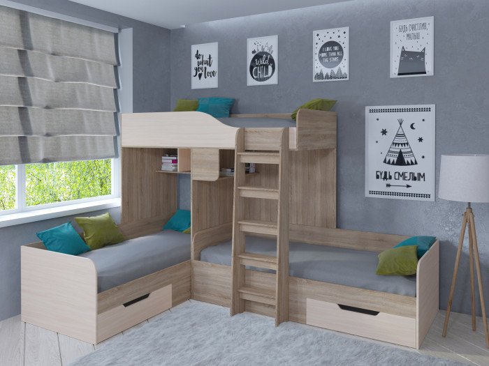 Кровати для подростков РВ-Мебель двухъярусная Трио (сонома)