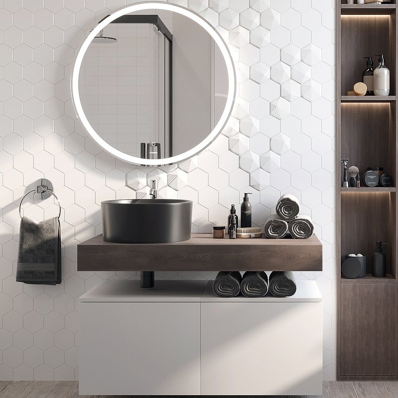 Комплект мебели для ванной STWORKI Ольборг 100 485169 подвесная Белая матовая Дуб карпентер
