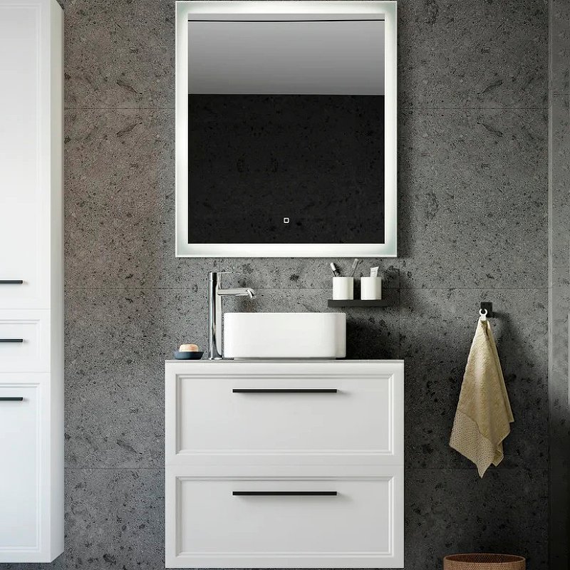 Комплект мебели для ванной STWORKI Эстерсунд 75 460027 подвесной Белый матовый Простоун беж