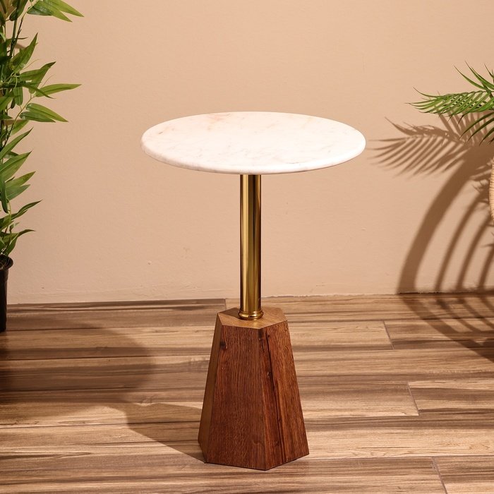 Столик кофейный 40х40х59 см, мрамор, алюминий, дерево