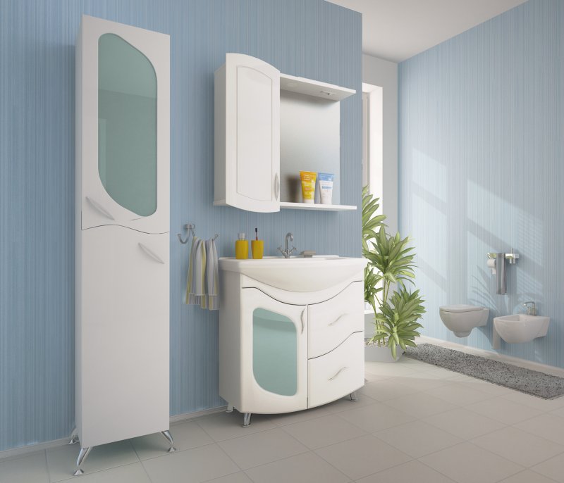 Набор мебели для ванной Mixline Ассоль-75 белый (зеркальный шкаф левый, тумба, раковина)