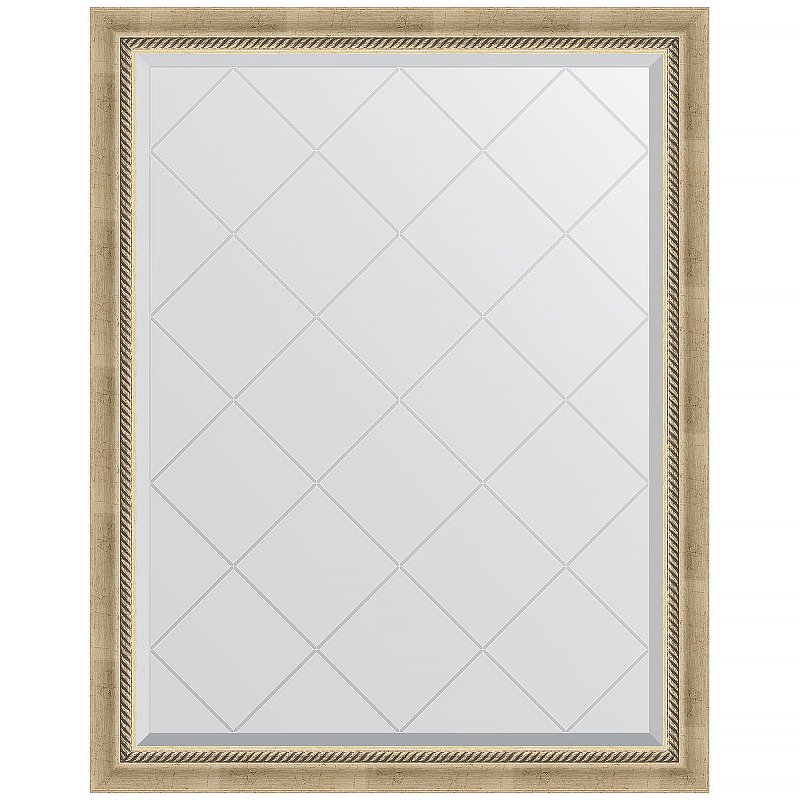 Зеркало Evoform Exclusive-G 118х93 BY 4347 с гравировкой в багетной раме - Состаренное серебро с плетением 70 мм